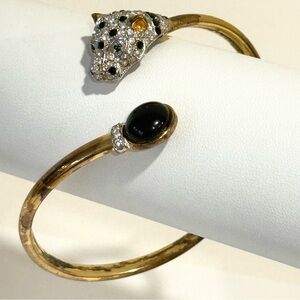 Vintage 925 Sterling Gold Vermeil Panther Leopard Rhinestone Bracelet Wrap GA